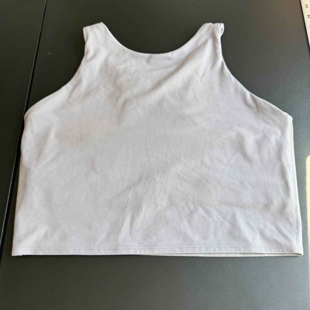 Athleta Conscious Crop Top M Grey Lavendar High Neck Tank Racerback Yoga Active